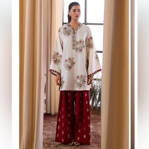 ETHNC White shirt with Maroon Farshi Shalwar SS 25